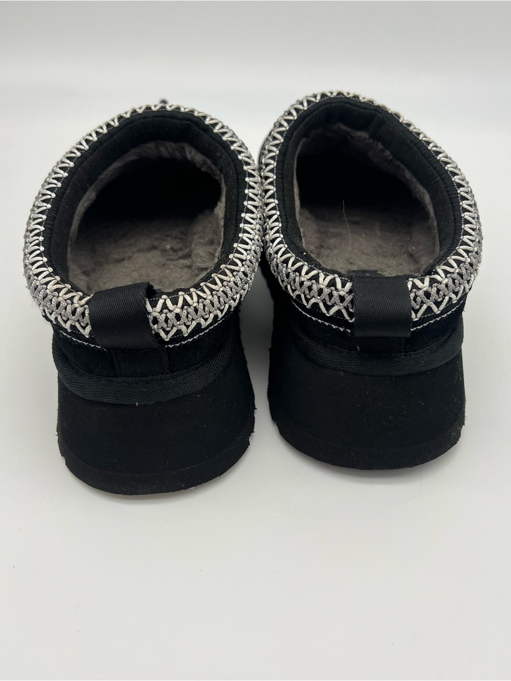 Ugg Tasman Platform Women’s size 6 black suede leather gray shearling shoes mule - Picture 5 of 9